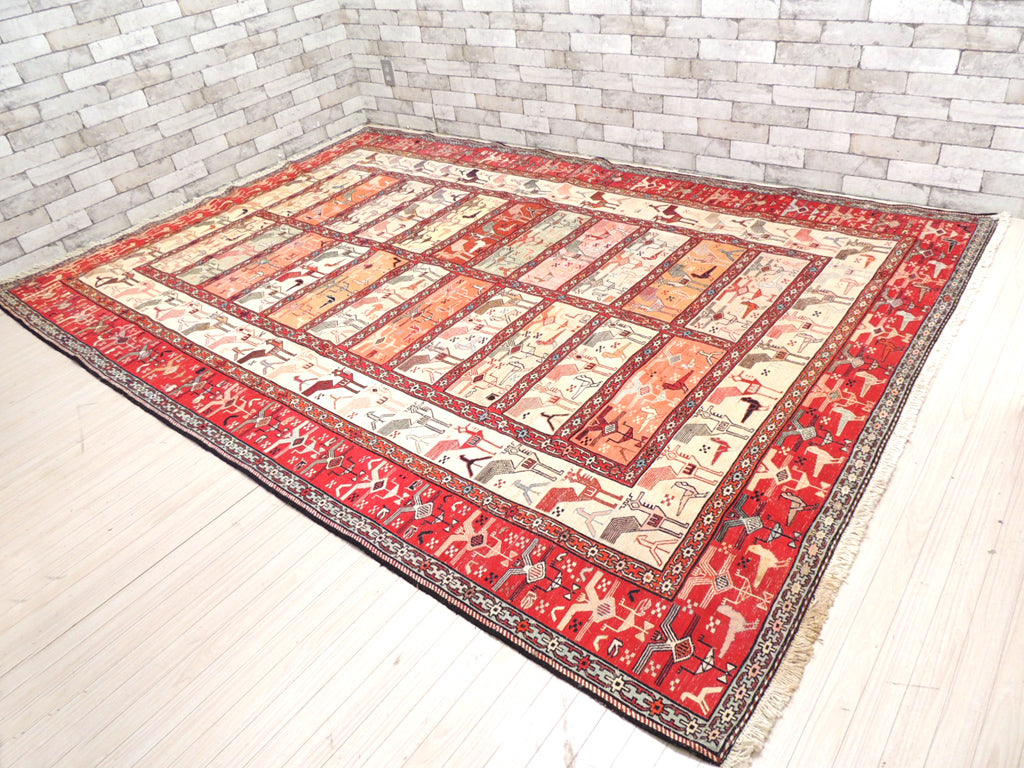 ASRAN アフガニスタン製 シルク キリム 絨毯 ラグ 280×191cm バード柄 レッド   中古品 買い取りしました。