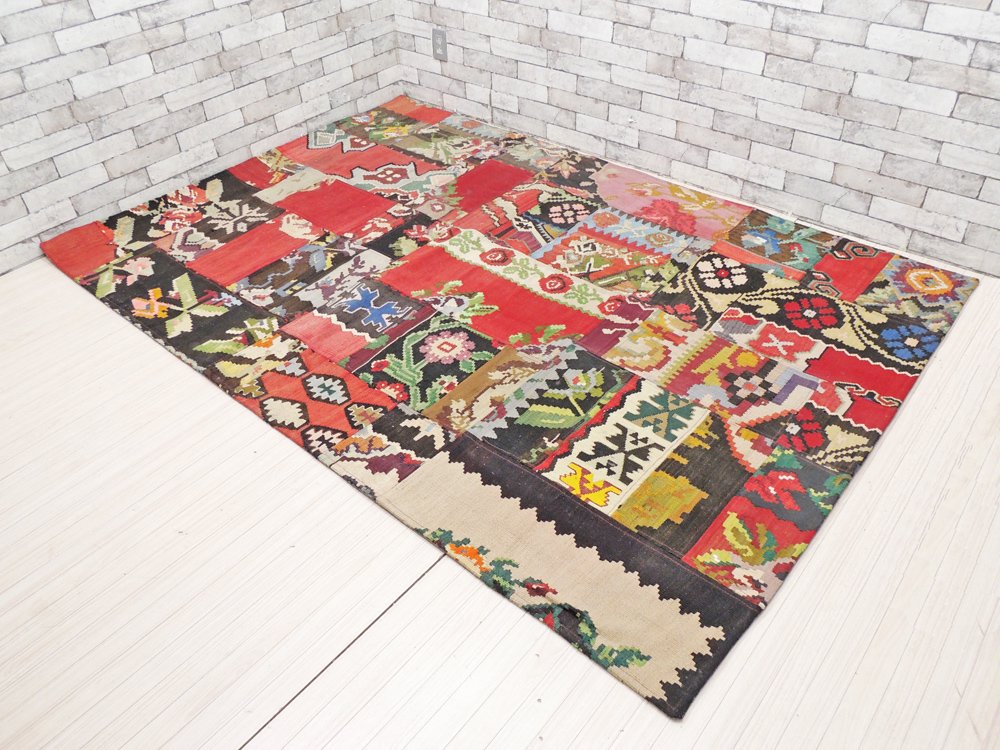 トルコ製 ベッサラビア キリム 花柄 パッチワーク 絨毯 ラグ 工芸品 160×224cm 大判  中古品 買い取りしました。