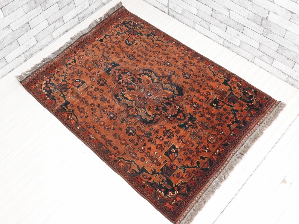 アフガニスタン絨毯 トラディショナルカーペット ラグ トライバル柄 108×147cm ウール100％ ブラウン系 中古品 買い取りしました。