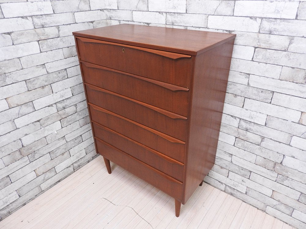 北欧ビンテージ Scandinavian Vintage チーク材 ハイチェスト キャビネット 抽斗6杯 鍵付 北欧家具 中古品 買い取りしました。