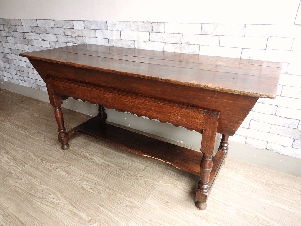 UKビンテージ Vintage 無垢材 ワーキングテーブル コンソールテーブル W158cm 収納 天板開閉 英国アンティーク  中古品  買い取りしました。