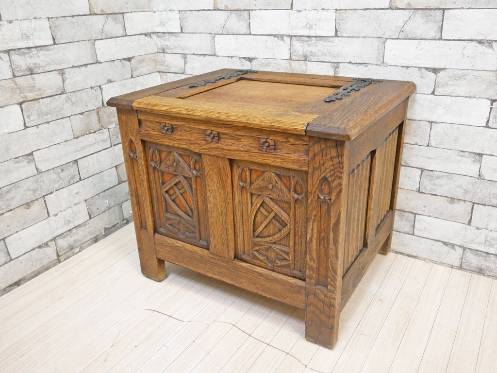 UKビンテージ Vintage オーク無垢材 ブランケットボックス ウッドボックス 木箱 スツール W60cm 英国アンティーク   中古品  買い取りしました。