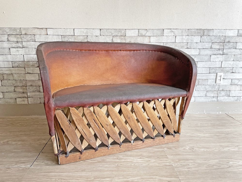 エキパレスチェア Equipales Chair エキパルチェア 本革 ベンチ 2人掛 アンティーク 民藝 ハンドクラフト メキシコ 中古品  買い取りしました。