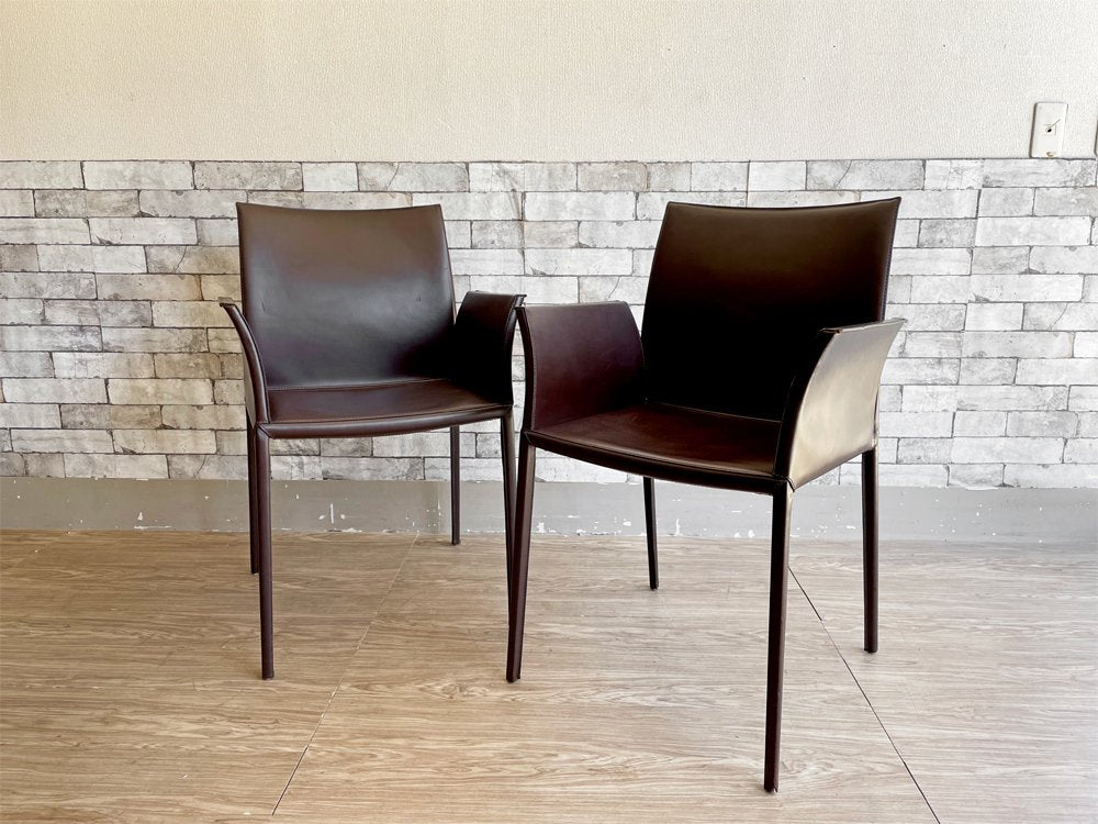 ザノッタ Zanotta リアアームチェア 2085 Lia Arm Chair ダイニングチェア 2脚セット 本革 ブラウン ロベルト・バルビエリ イタリア  中古品  買い取りしました。