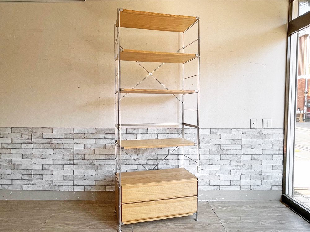 無印良品 MUJI ステンレスユニットシェルフ オープンシェルフ オーク材 4段 抽斗2杯付き W84×H212.5cm 特大サイズ 合計定価￥54,710- 中古品 買い取りしました。