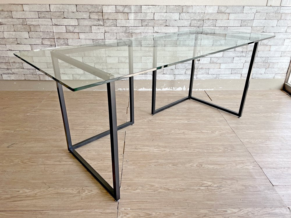 ビスレー BISLEY デスクプラン DESK PLAN ワーキングテーブル ガラス天板 12mm厚 ブラック Lフット スチール アジャスター W180cm 合計定価\124,800- 英国家具 中古品 買い取りしました。