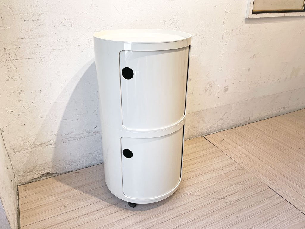 カルテル Kartell ラウンドエレメント 2段 ホワイト キャスター付き アンナ・カステッリ・フェリエーリ ワゴン チェスト スペースエイジ 定価総額44,800円 中古品 買い取りしました。