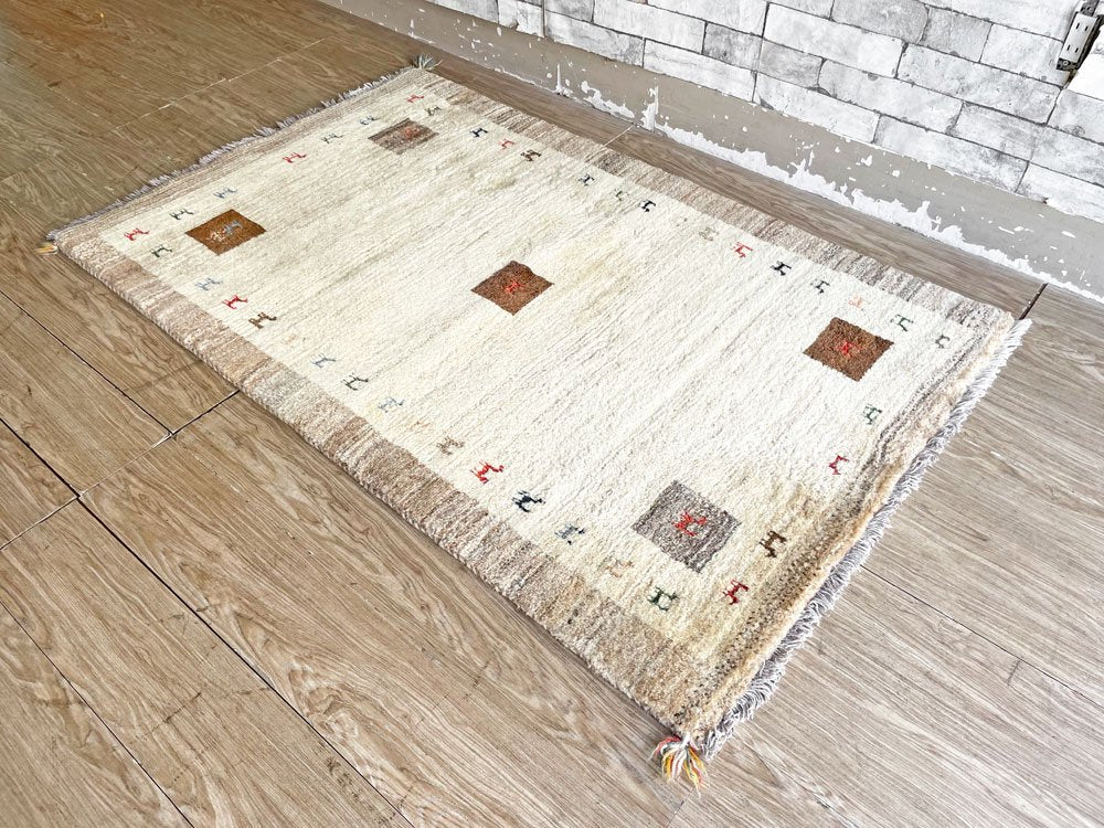 インド ギャッベ ラグ 絨毯 機織り ウール100％ アイボリー 150×95 鹿モチーフ 買い取りしました。