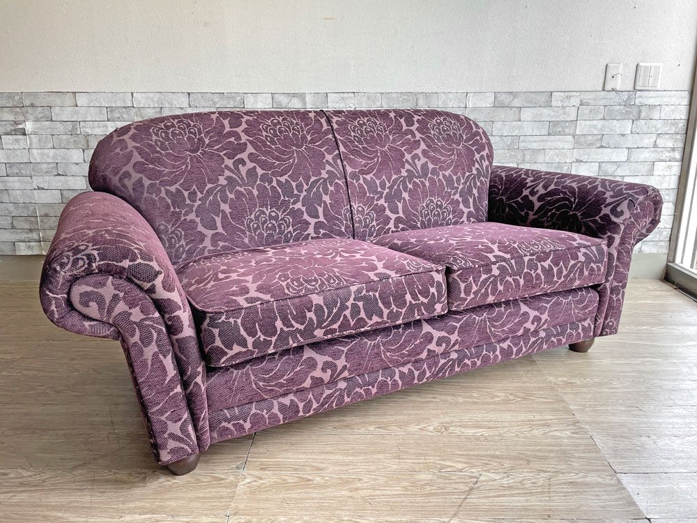 ロイズアンティークス Lloyd’s Antiques リプロダクションシリーズ 2.5人掛け ソファ ジャガード織り パープル 花柄 中古品  買い取りしました。