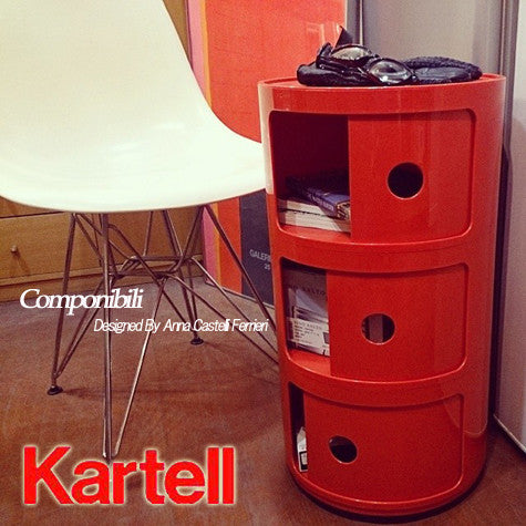 ～ ボビーワゴンに継ぐ名作収納家具 ～ Italy " Kartell  ( カルテル社 )" 「 COMPONIBILI （ コンポニビリ ） 」 ストレージBOX／ ラウンドシェルフ3段 レッド 【出張買取＆販売＆レンタル】