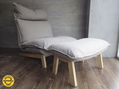 無印良品 MUJI リクライニング 1P ソファ 廃盤 レバーモデル & オットマン スツール ベージュ 変り織 ～ 柔らかな座り心地が癒しの時間を作りあげます。 【買取と販売とレンタルのお店】
