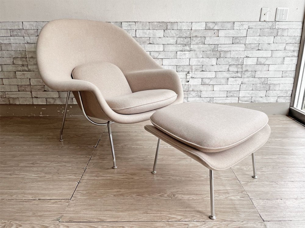 ノル Knoll サーリネンコレクション SAARINEN ウームチェア Womb Chair オットマン付 ラウンジチェア Loro Piana 最高級カシミア生地仕様 ～ 生誕100周年記念モデル! その名の如く包み込む様な至福の座り心地を提供する世界限定100脚の名作チェア!! ～