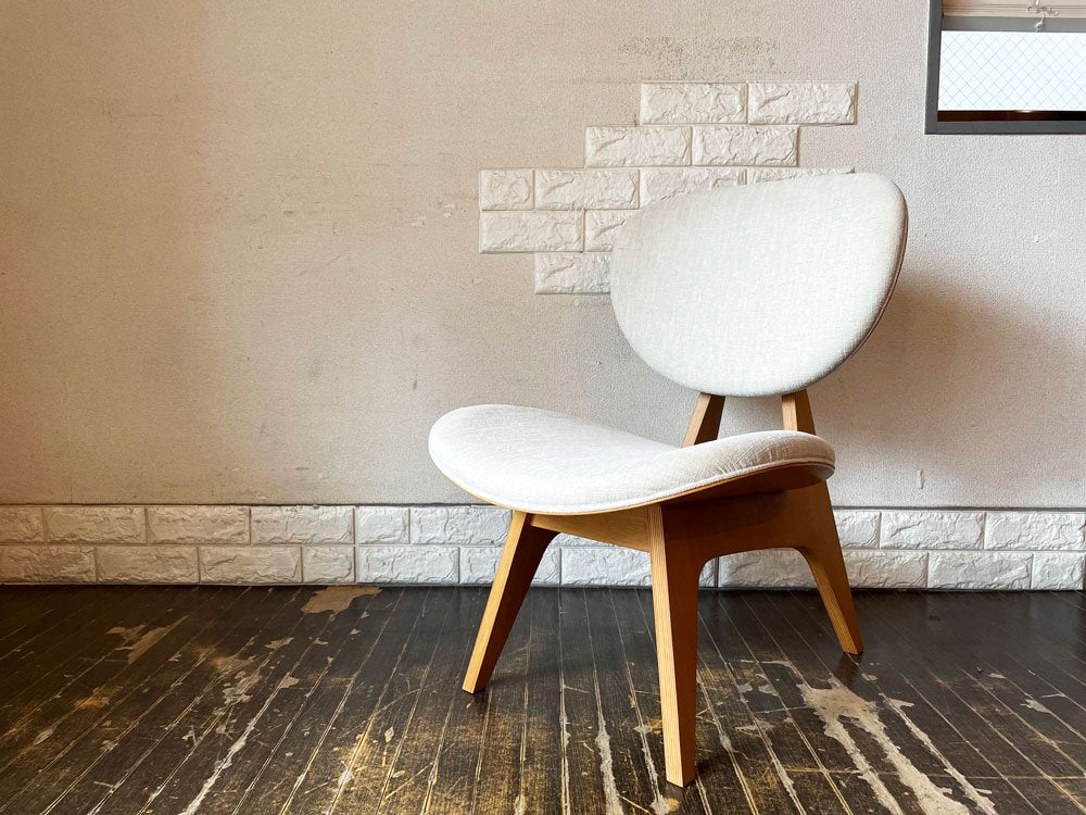 天童木工 TENDO 中座椅子 T-3206NA-ST ローチェア ラウンジチェア ベージュ アメリ生地 ナラ柾目 長大作デザイン 坂倉準三建築研究所 ジャパニーズモダン  中古品  買い取りしました。