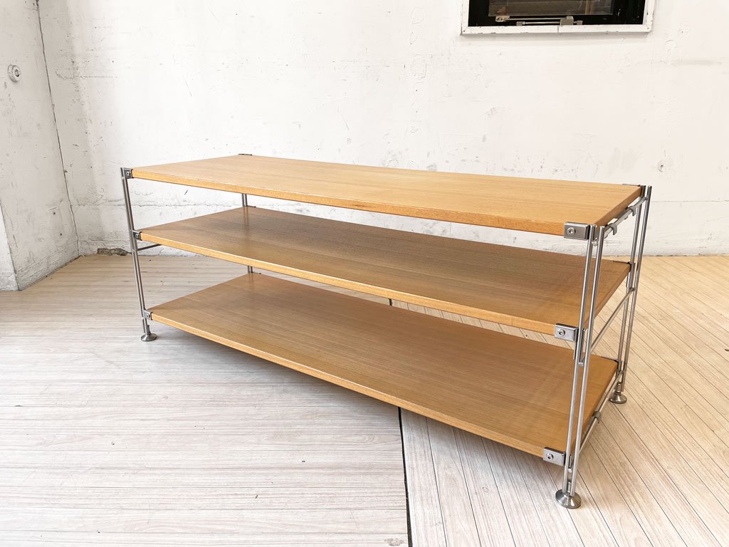 無印良品 MUJI ステンレス ユニットシェルフ タモ材 ナチュラル オープンラック AVボード ローボード W112 廃番 クロスバー欠品 現状品 中古品 買い取りしました。