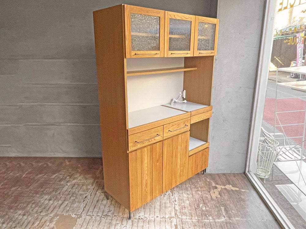 アデペシュ a.depeche カデル cadeal キッチンボード 1200 オーク材 チェッカーガラス 定価￥163,900- ～キッチンに明るさをプラスする収納～