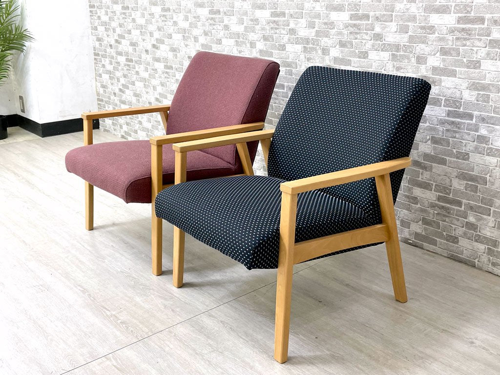 スウィッチ SWITCH プラッツソファ Platz II Sofa 1P エンジ & ドットブルー ブナ無垢材 ファブリック 定価￥61,226- 中古品 買い取りしました。