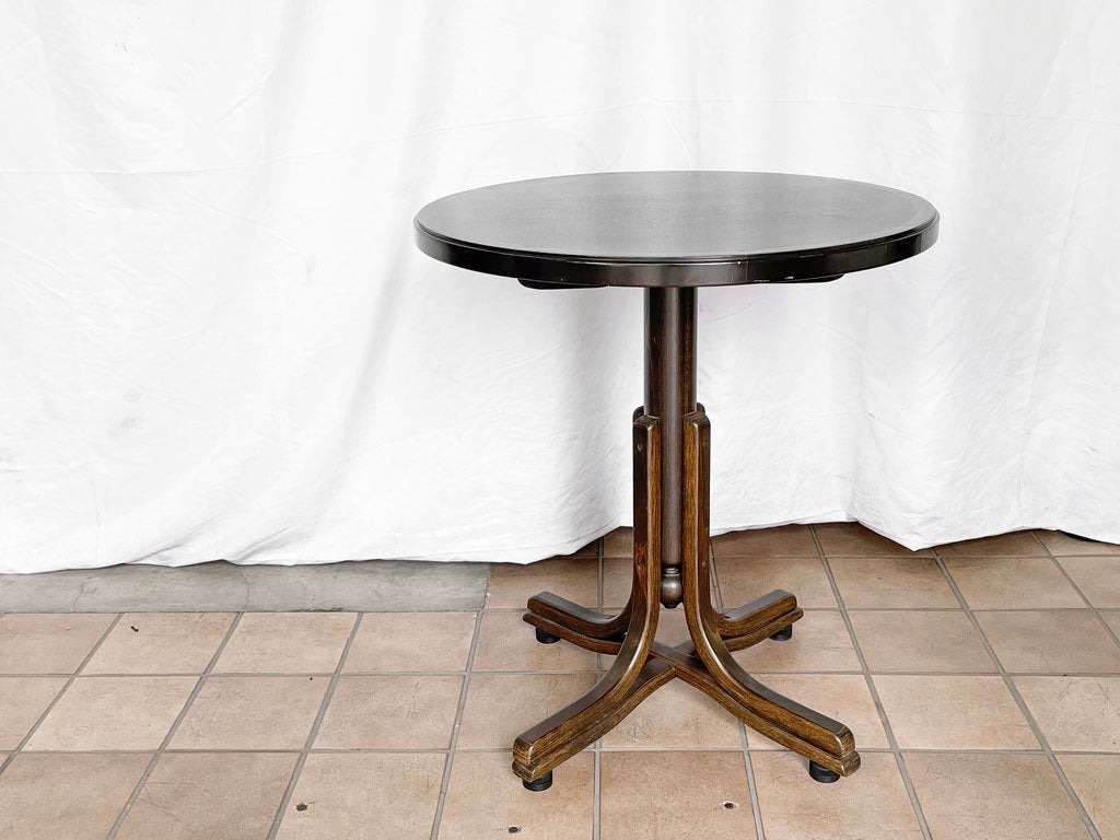 レトロスタイル カフェテーブル ラウンド ダークブラウン プライウッド 曲木 アジャスター付き W65cm 東欧デザイン 中古品 買い取りしました。