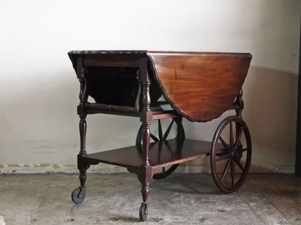 USビンテージ US Vintage Imperial furniture マホガニー バタフライワゴンテーブル キャスター ガラストレー 店舗什器 中古品 買い取りしました。