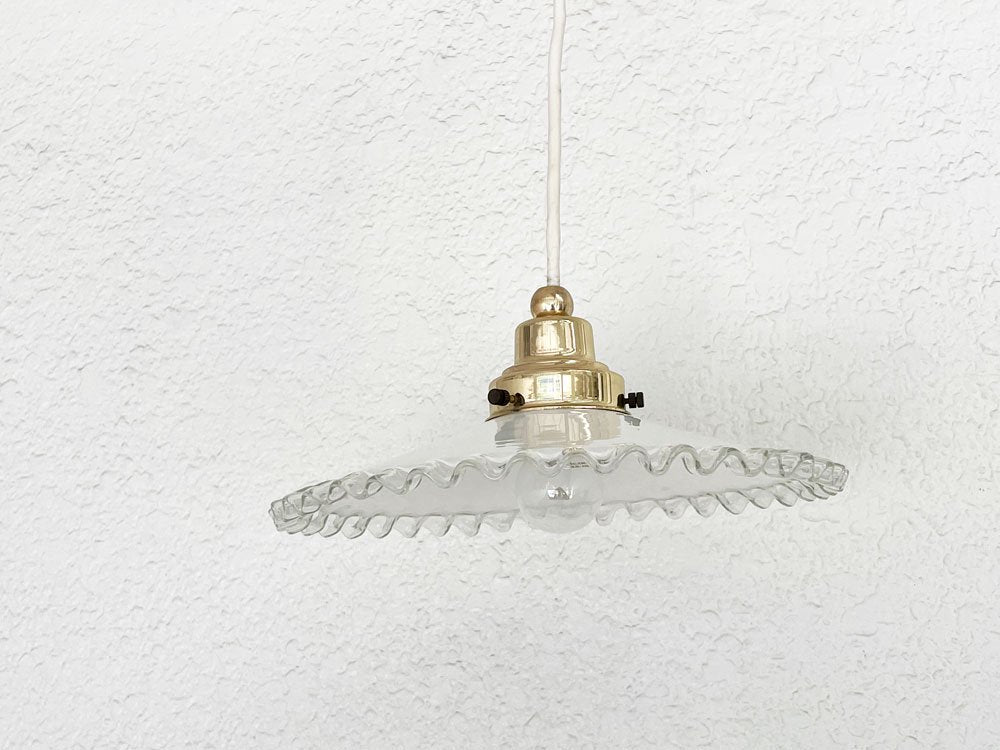 フランス ビンテージ French Vintage ペンダントライト ミルクガラス×クリアガラス フリルシェード 真鍮 シャビーシック 中古品 買い取りしました。