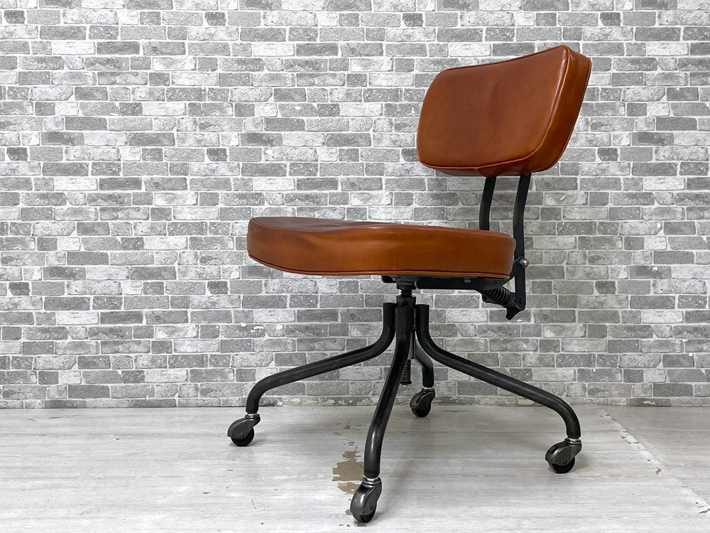 トラックファニチャー TRUCK FURNITURE デスクワークチェア DESKWORK CHAIR アームレス 本革 スチールフレーム 回転式座面昇降 キャスター付 定価￥137,500-  中古品 買い取りしました。