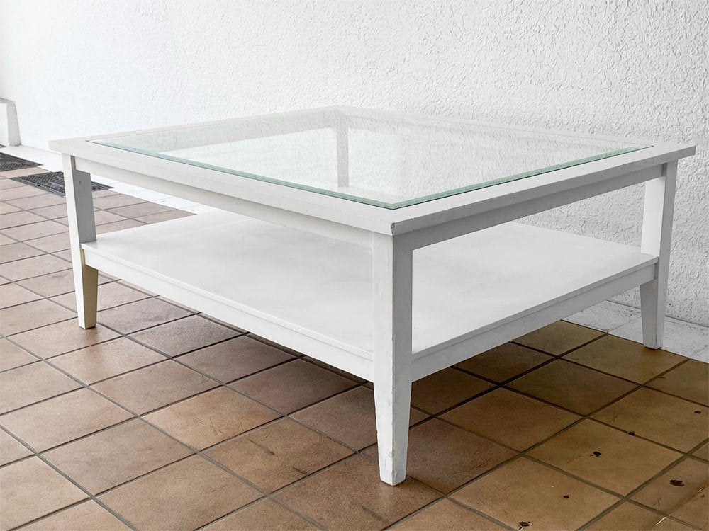 ガラス センターテーブル ローテーブル シャビーシック モダンカントリー ホワイト 110×90cm 中古品 買い取りしました。