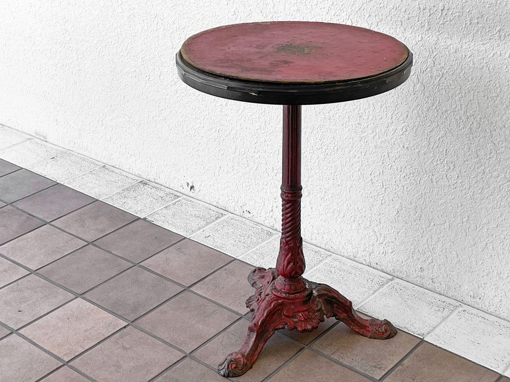 フランスビンテージ France Vintage カフェテーブル ラウンド 鋳物脚 レッドペイント シャビーシック ヨーロピアンアンティーク 西洋家具 中古品 買い取りしました。