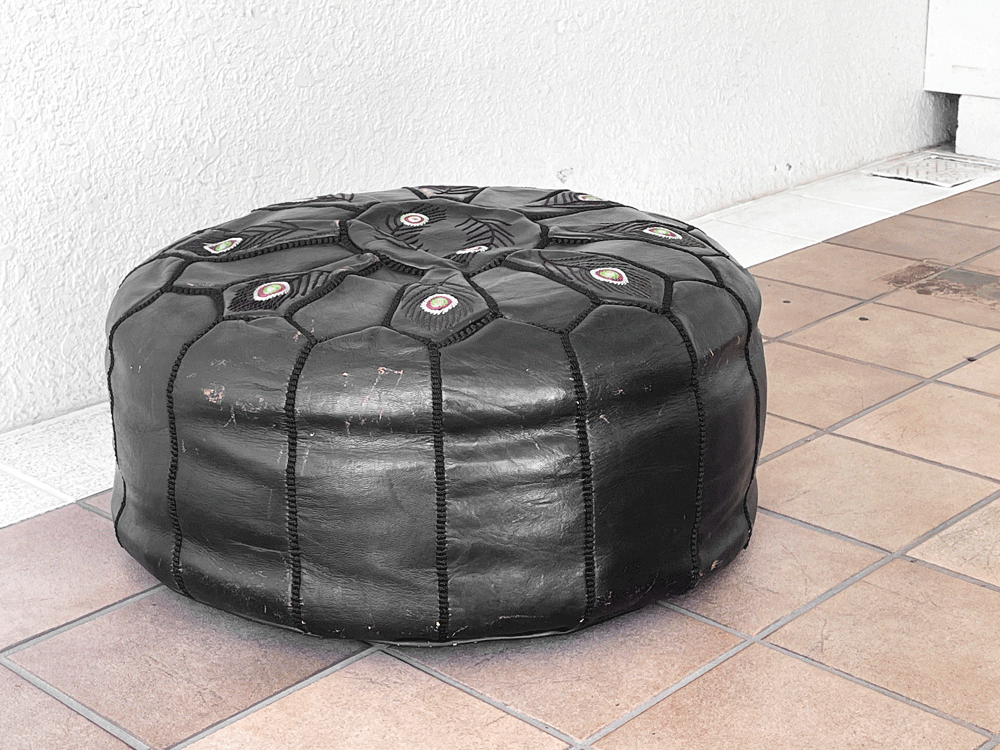 モロッコ Morocco プフ Pouf クッションカバー スツール レザー ブラック アフリカ 中古品 買い取りしました。