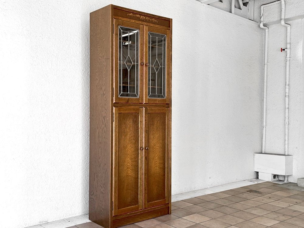 三越家具 ブルージュ Brugge CDB21 キャビネット カップボード 食器棚 オーク材 ステンドグラス 現カントリーハウス クラシカル 定価￥264,000- 中古品 買い取りしました。