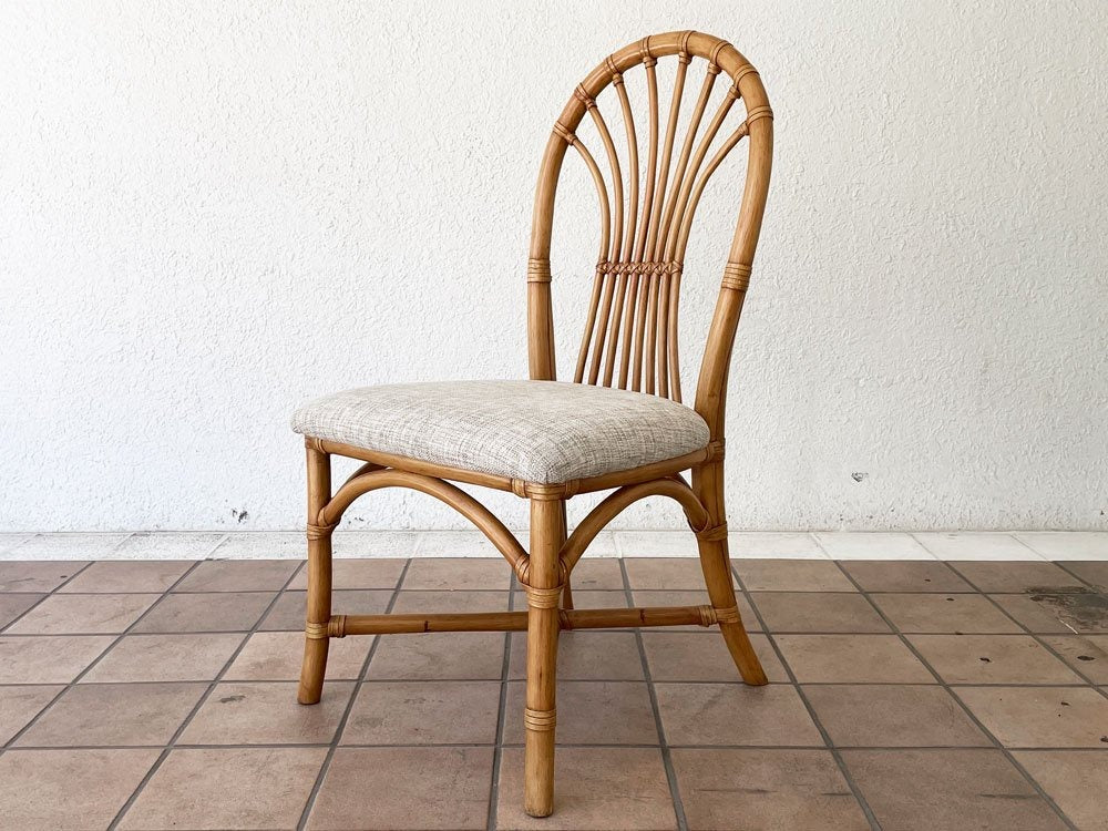レトロスタイル Retro Style ダイニングチェア ラタン ファブリックシート グレー系 アジアン 中古品 買い取りしました。