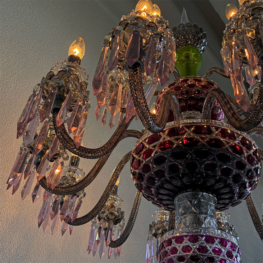 サンルイ SAINT-LOUIS アルルカン ARLEQUIN フロアライト 18灯 アメジスト×シャルトルーズ H204cm クリスタルガラス フランス エルメス取扱 定価2000万円以上 ～ クリスタル、満開 ～