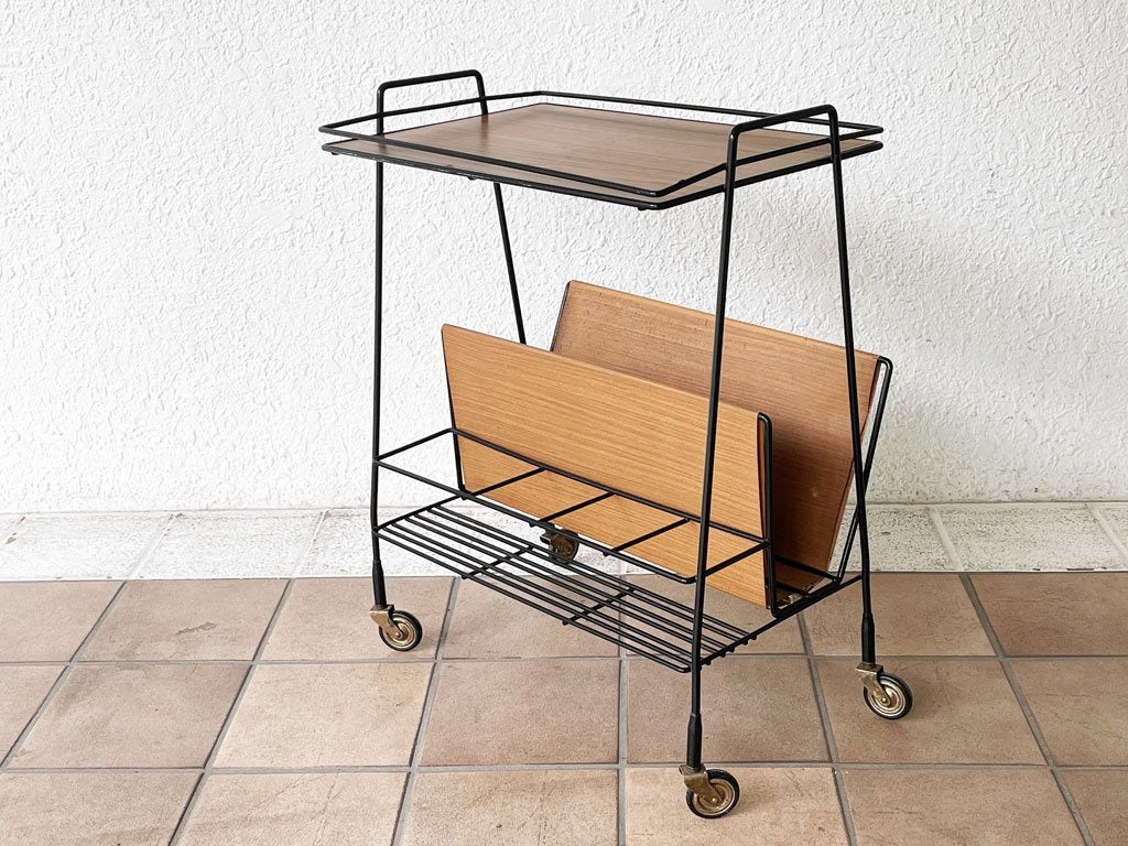 ビンテージ Vintage トレイワゴン トローリーワゴン ワイヤー ビニールレザー ミニマル ミッドセンチュリーデザイン 中古品 買い取りしました。