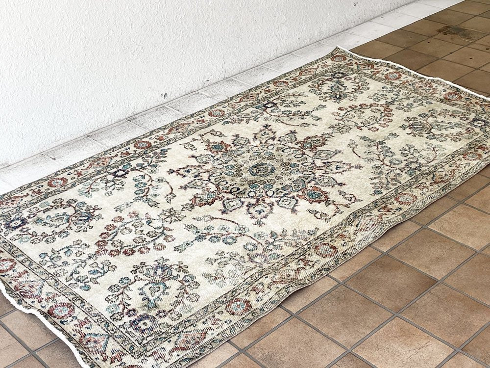 ビンテージ Vintage ターキッシュ ラグ トルコ 絨毯 カーペット ベージュ系 メダリオン柄 210×116cm 中古品 買い取りしました。