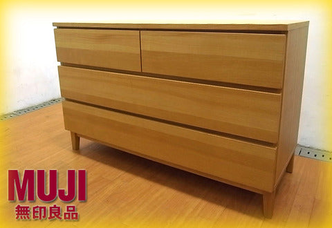 廃盤希少！ シンプルなデザインで幅広いテイストにマッチする温かみある大容量収納 MUJI （ 無印良品 ） 『 タモ材 チェスト 3段ワイド （ナチュラル） 仕切付 』 【買取＆販売＆レンタル】