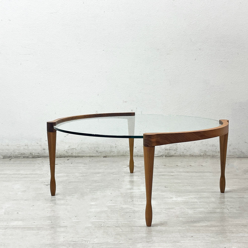 【祖師ヶ谷大蔵店】ポラダ porada ジオット GIOTTO コーヒーテーブル リビング ガラス天板 ラウンド型 チェリー材 イタリア アクタス取扱 買取させていただきました。