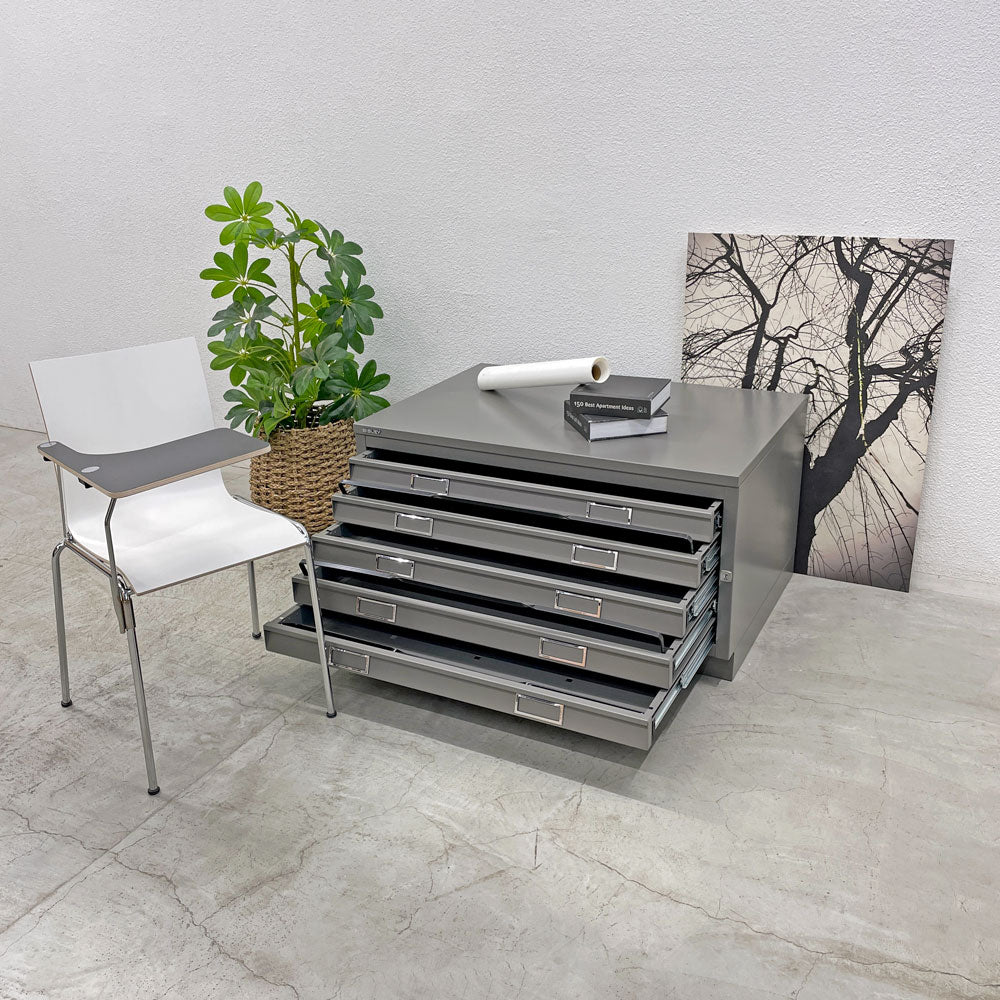 ビスレー BISLEY FCB43 マップケース Map case A1サイズ 抽斗5段 ストレート色 イギリス製 シルバー キャビネット ドロワー チェスト 引き出し ストレージ 地図 製図 型紙 絵画 UK 英国家具 ～ イギリスNo.1の生産規模を誇る王室御用達の老舗スチールファニチャーメーカー！ ～