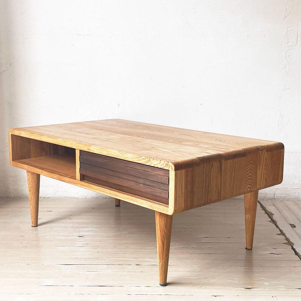 【下北沢店】アクタス ACTUS レリーフ RELIEF リビングテーブル ローテーブル タモ材 ウォールナット材 無垢材 抽斗1杯 北欧スタイル ナチュラルモダン 買取させていただきました。