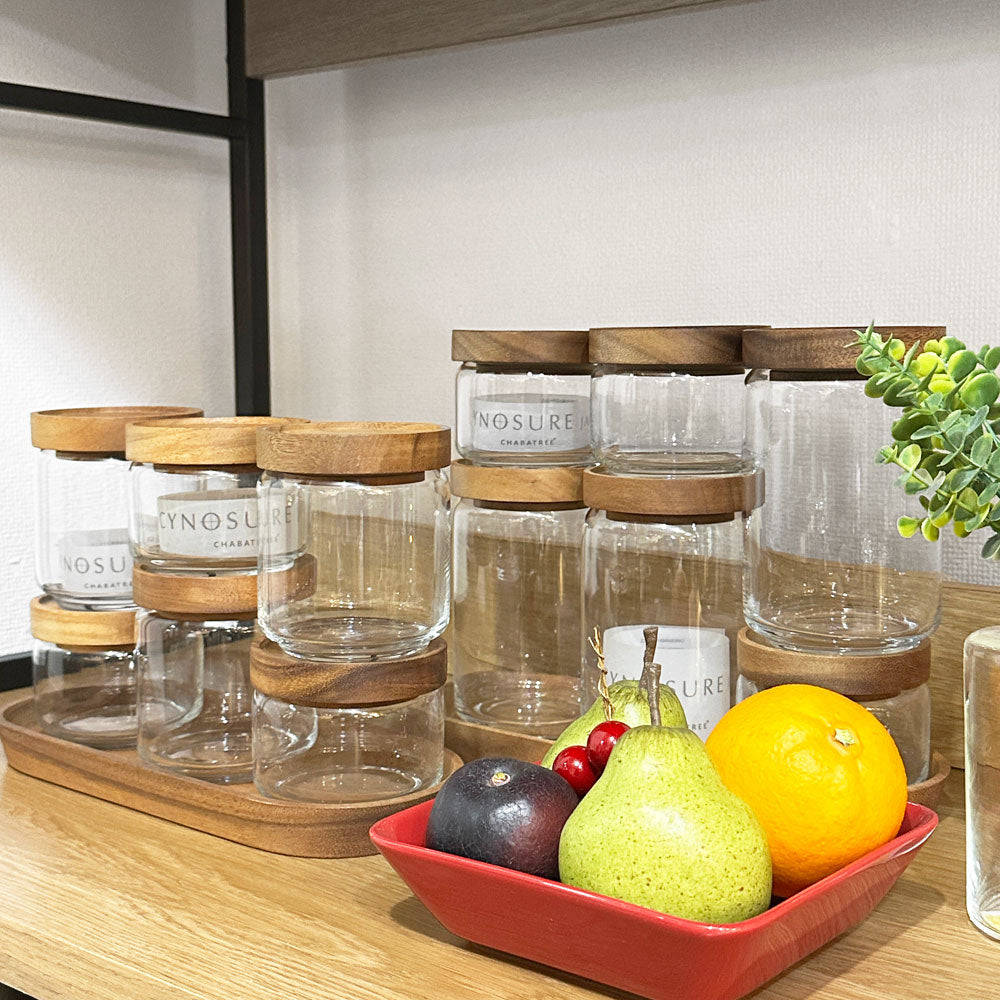 リセノ Re:CENO チャバツリー 保存容器 ガラスジャー アカシア材 オーバルトレー ～ キッチンにおしゃれな魔法を