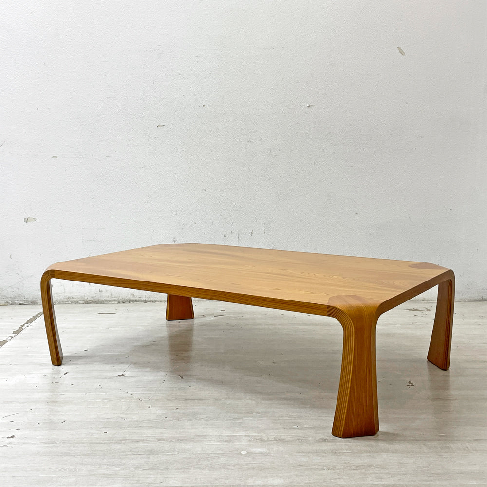 【祖師ヶ谷大蔵店】天童木工 Tendo プライウッド ビンテージ 座卓 W121cm ローテーブル センターテーブル 欅材 ケヤキ Xロゴ 乾三郎 買取させていただきました。