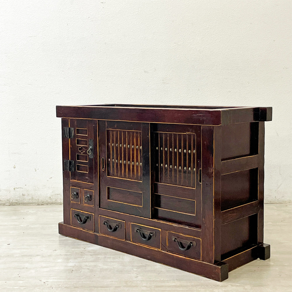 【祖師ヶ谷大蔵店】ジャパンビンテージ Japan Vintage 水屋箪笥 時代箪笥 抽斗6杯 開き戸 引き戸 W90cm 小型箪笥 和箪笥 チェスト 和家具 古家具  買取させていただきました。