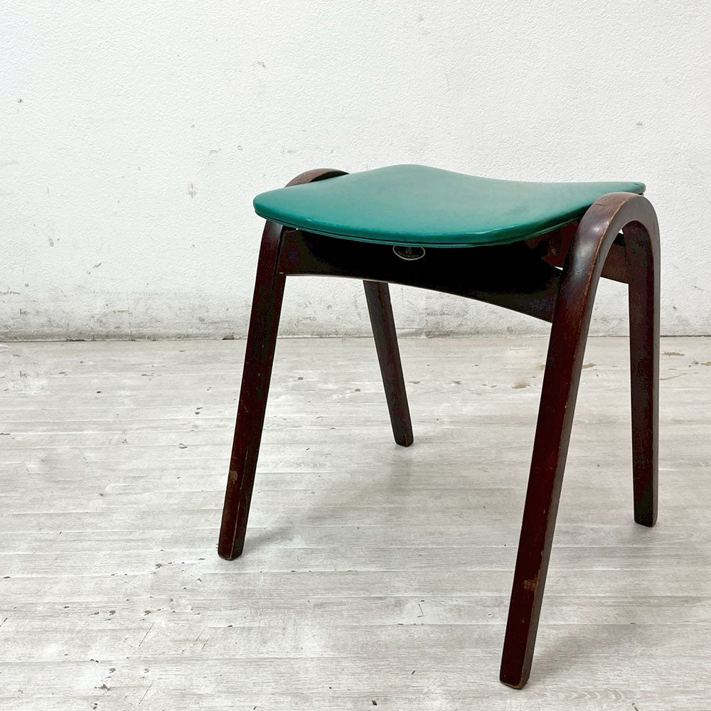 【祖師ヶ谷大蔵店】秋田木工 Akimoku ビンテージ 剣持スツール No.202 PVCレザー グリーン系 スタッキングスツール 剣持勇 ジャパニーズモダン 買取させていただきました。