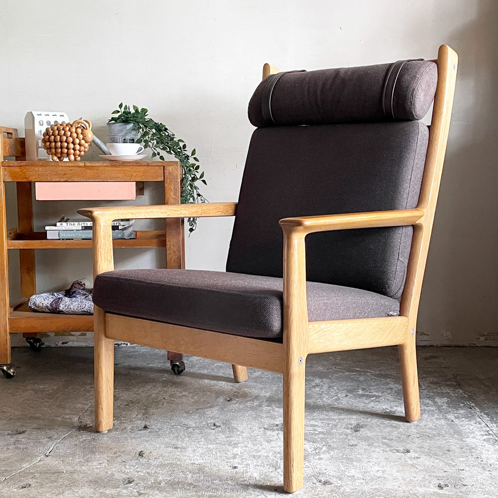 ゲタマ GETAMA GE265 ハイバックチェア 1Pソファ オーク材 ファブリック レザーベルト ブラウンカラー ハンス・J・ウェグナー ビンテージ 北欧家具 ～時代を超えて愛され続ける北欧デザインの最高峰～