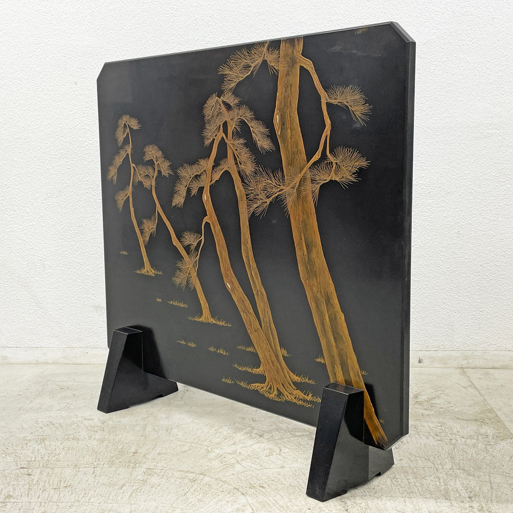 【登戸BASE EC店】輪島塗 衝立 松 月と舟 浜高悦朗作 落款有 金蒔絵 高蒔絵 漆塗り 漆芸 間仕切り パーテーション 和室 和風 伝統工芸 買取させていただきました。