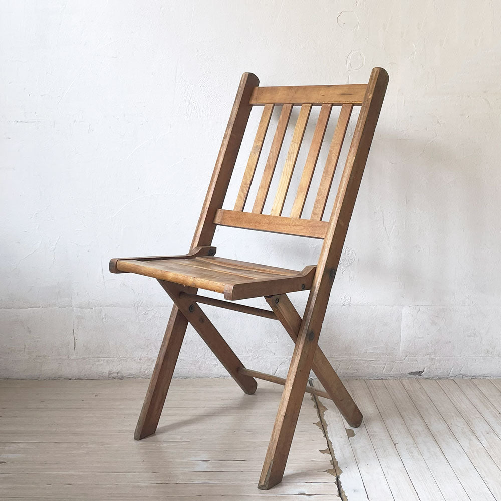 【下北沢店】US ビンテージ スラットバック フォールディングチェア 折り畳み椅子 木味 カントリー アンティーク 米国 買取させていただきました。