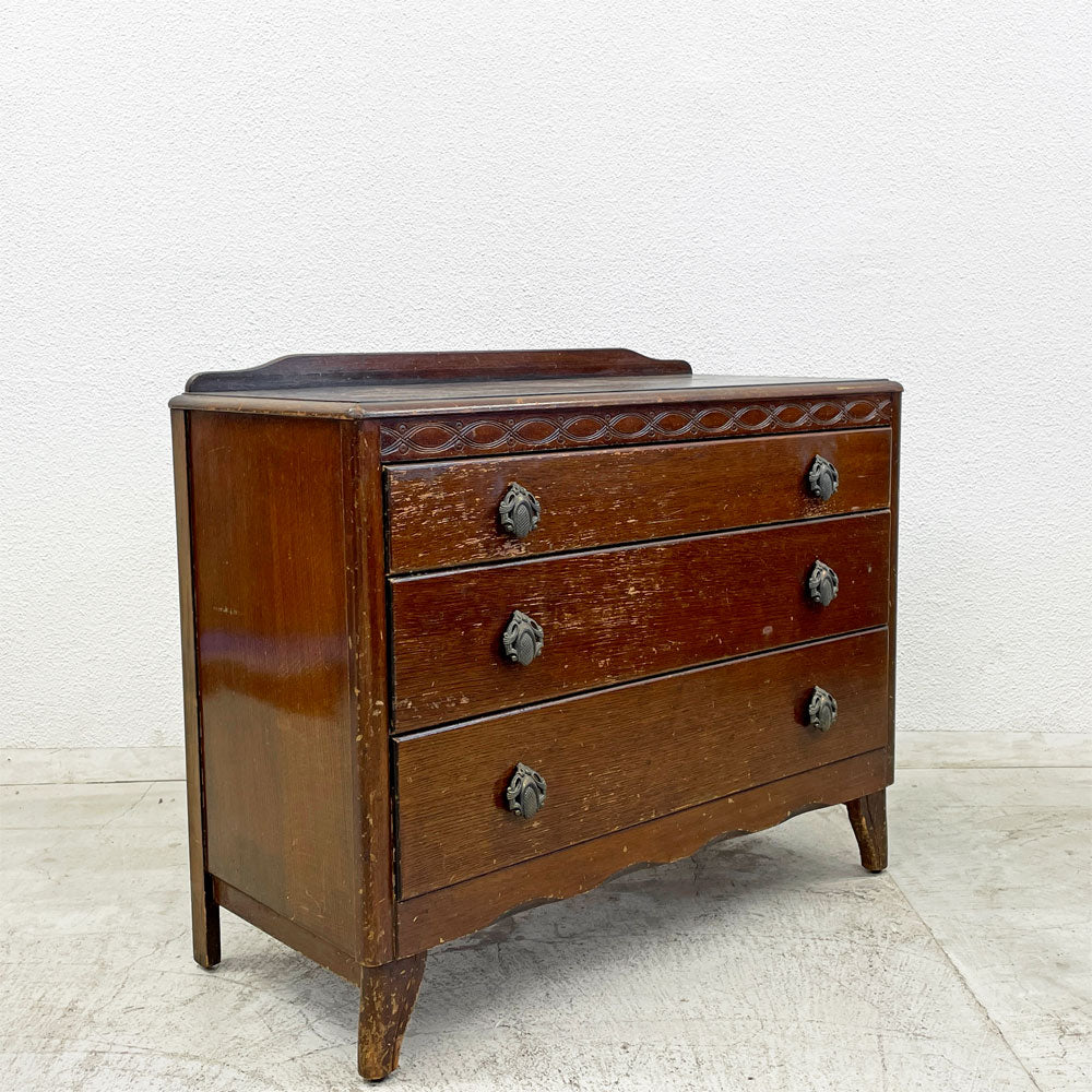 【登戸BASE EC店】フランスビンテージ オーク材 チェスト 3ドロワー キャビネット アンティーク家具 洋タンス クラシック 買取させていただきました。