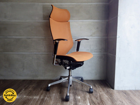 okamura オカムラ Baron バロン チェア / エクストラハイバック / ランバーサポート付 オレンジ ～イタリア×日本 が作り出した美しいオフィスチェア ♪【買取と販売とレンタルのお店】