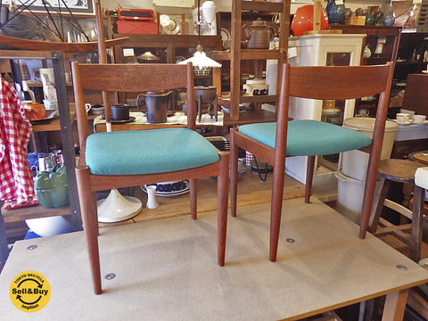 北欧 ビンテージ ダイニングチェア 座面張替え済 チーク材 ～チークの美しさと色合いの美しいファブリックのコントラスト。【買取と販売とレンタルのお店】