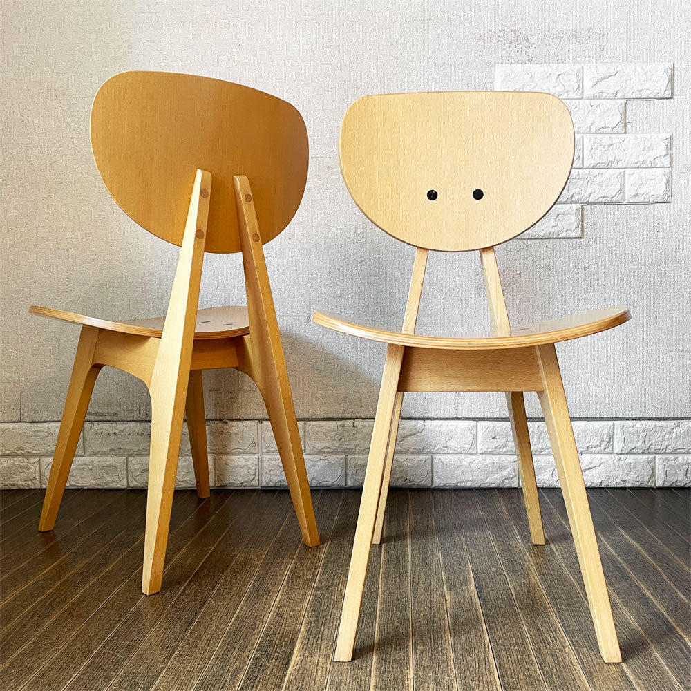 イデー IDEE ダイニングチェア DINING CHAIR Natural ナチュラル 板座 食卓椅子 長大作 ジャパニーズモダン 定価￥63,000- 計2脚  中古品  買い取りしました。