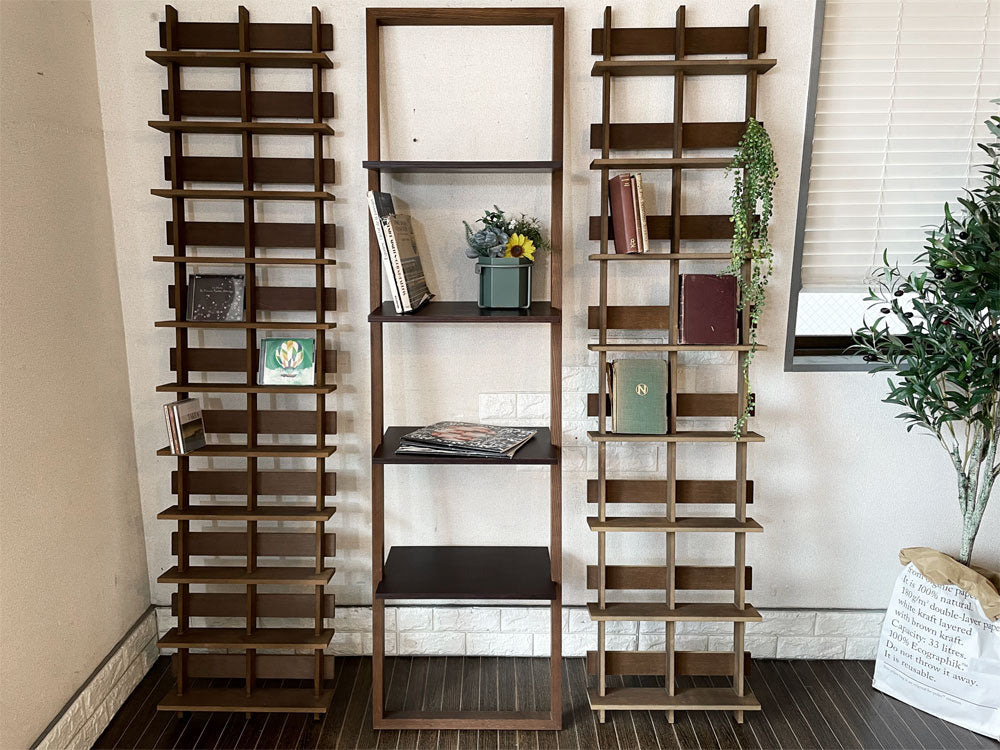 マルゲリータ margherita カヴァレット Cavalletto 壁に立て掛ける本棚 ハイタイプ & マルゲリータ margherita ラダー Ladder シェルフ型 DVDラック / CDラック 2列タイプ H180cm ウォールシェルフ ブラウン 計3点  中古品  買い取りしました。