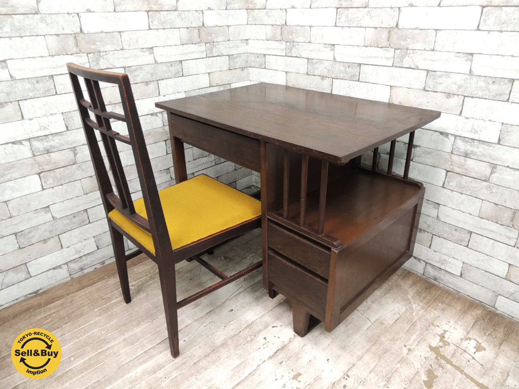 ジャパンビンテージ 片袖デスク & チェア シート張替済み レトロ家具 アンティーク　中古品 買い取りしました。祖師ヶ谷大蔵店 出張買取もお任せ下さい。