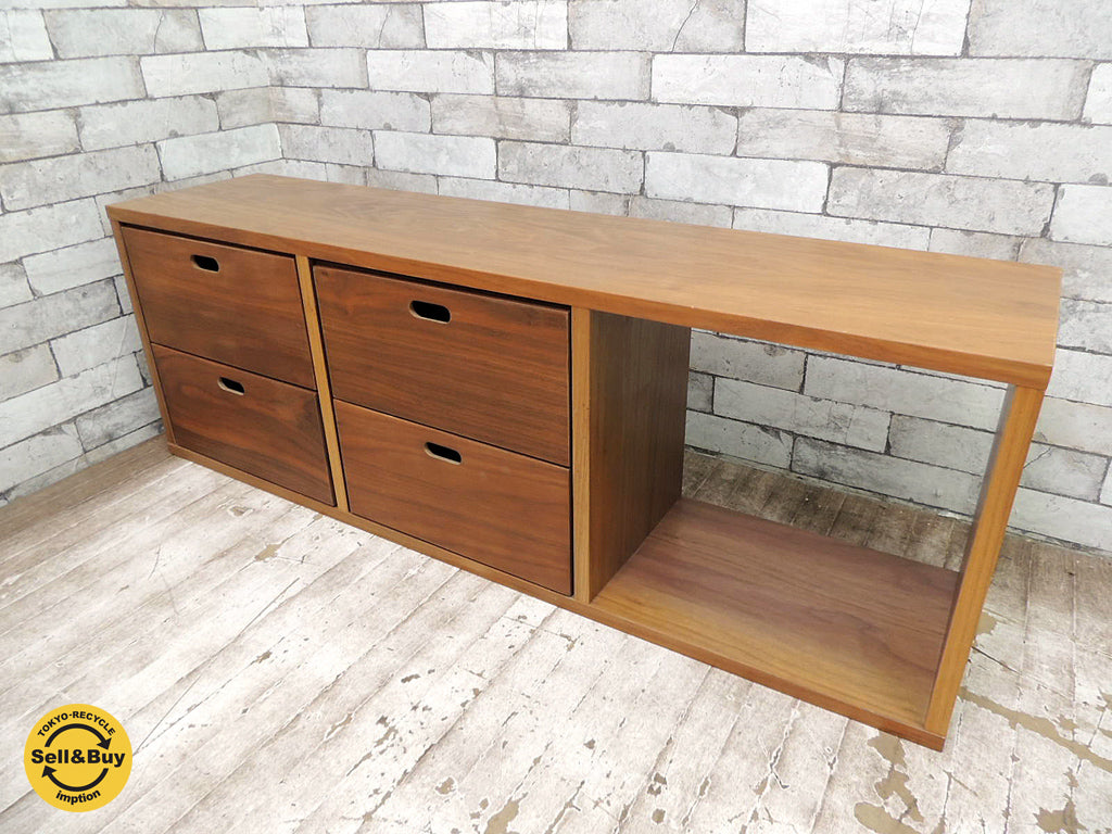 無印良品 MUJI スタッキングシェルフ 3段 オープンシェルフ 1×3 ウォールナット ＋ スタッキングチェスト 2段 × 2 セット 総額￥32,880- 収納家具 縦横使いOK 買い取りしました。用賀店 出張買取もお任せ下さい。